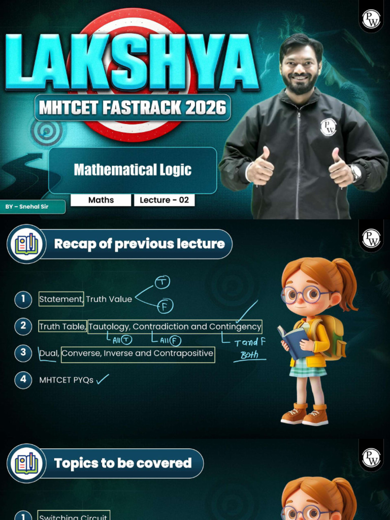 Mathematical Logic 02 Class Notes Lakshya MHT-CET Fastrack 2026 | PDF
