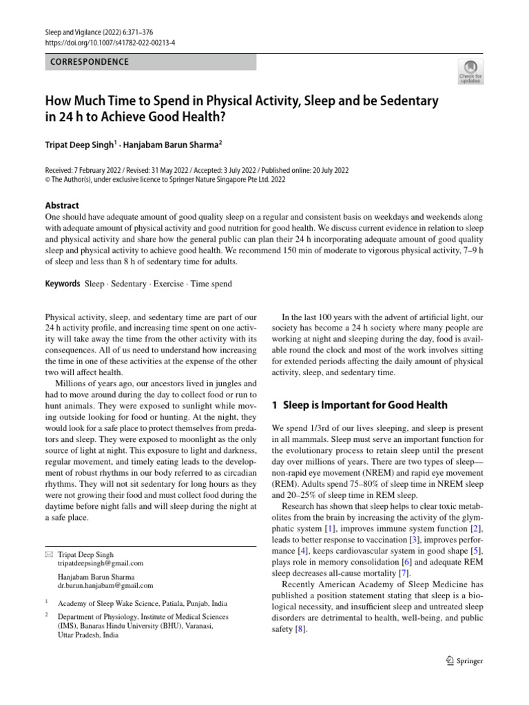 How Much Time To Spend in Physical Activity, Sleep and Be Sedentary in ...