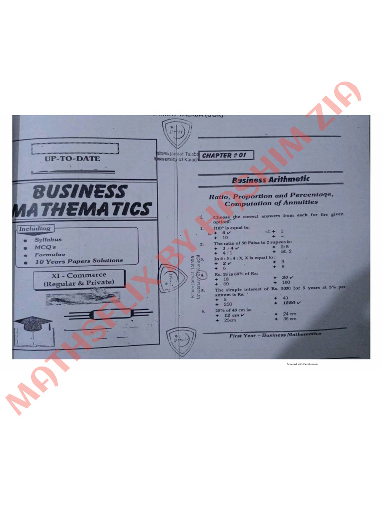 Business Mathematics Past Papers Guide PDF