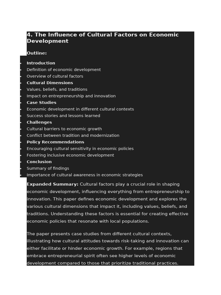 The Influence of Cultural Factors On Economic Development | PDF