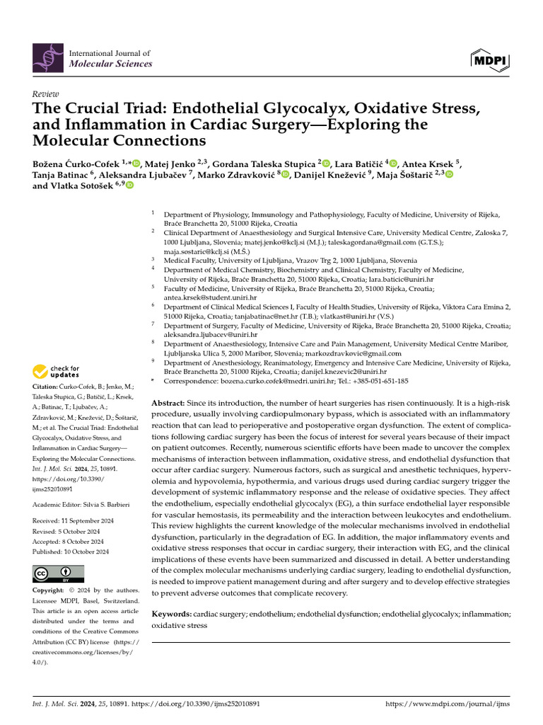 Endothelial Glycocalyx in Cardiac Surgery | PDF | Cell Adhesion ...