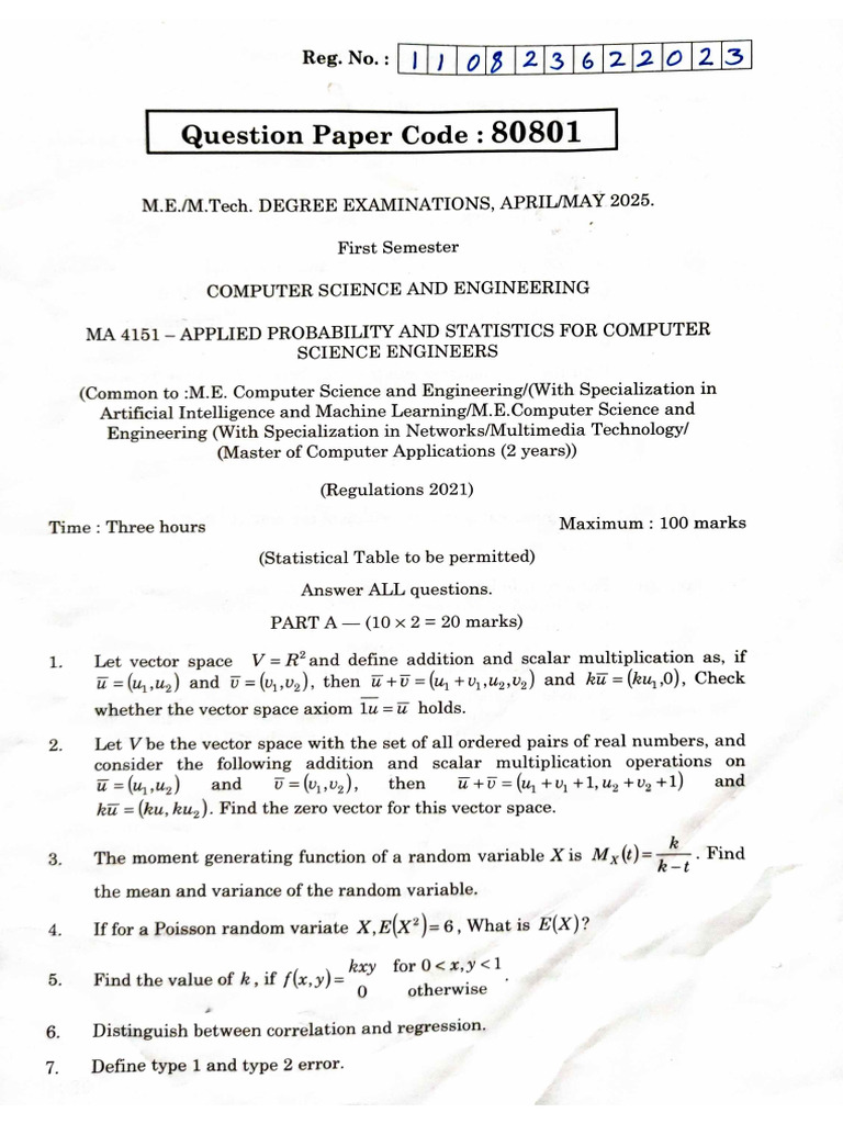 Ma4151 - April - May 2025 | PDF