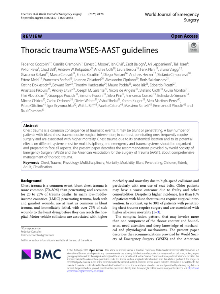 Thoracic Trauma Management Guidelines | PDF | Thorax | Medical Specialties