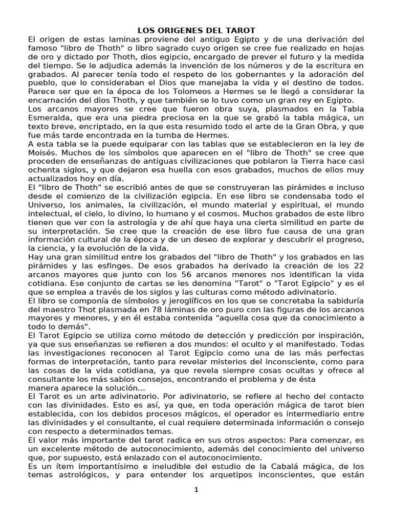 Orígenes del Tarot Egipcio y su Significado | PDF | Tarot