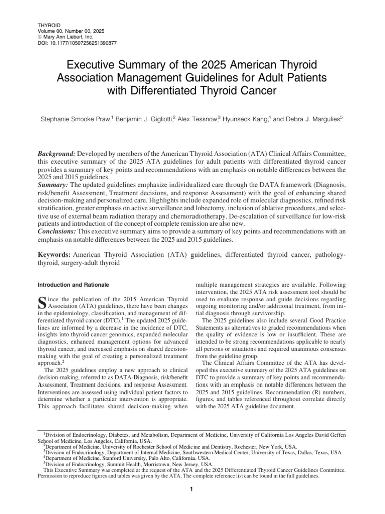 2025 ATA Guidelines for Thyroid Cancer | PDF | Medical Specialties ...