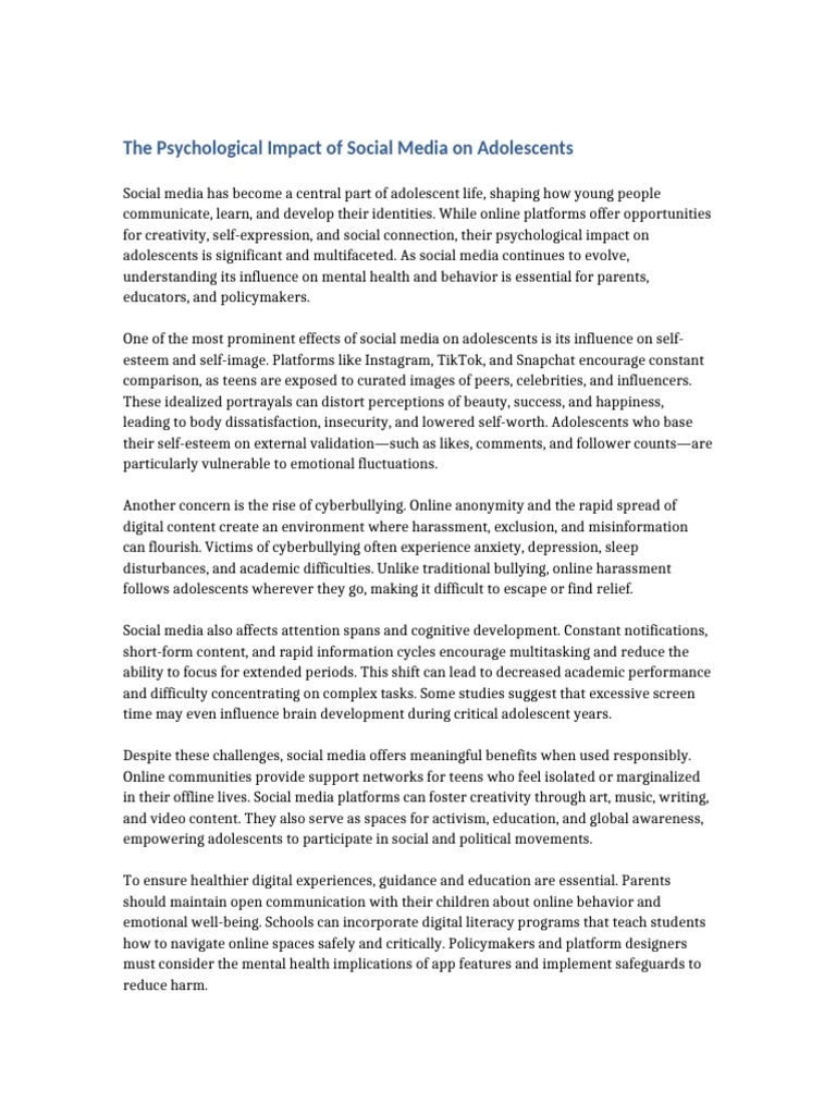 Social Media's Effects on Teen Mental Health | PDF | Adolescence ...