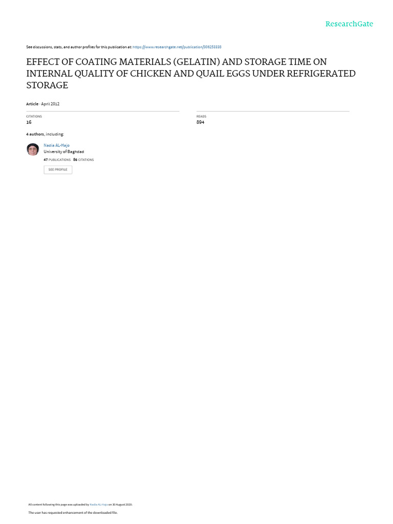 Gelatin Coating Effects on Egg Quality | PDF | Egg White | Egg
