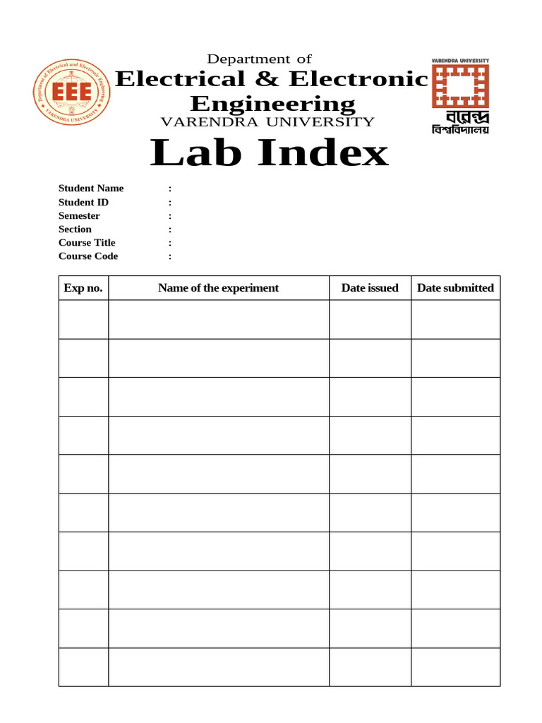 Electrical Engineering Lab Index Template | PDF