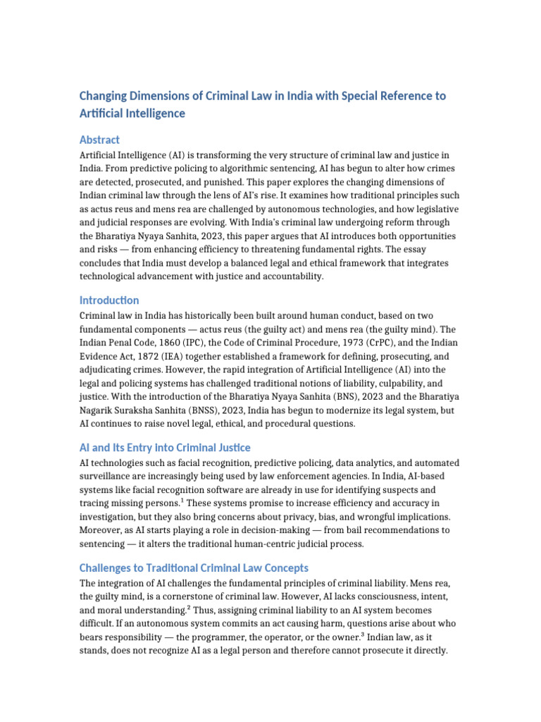 AI's Impact on Indian Criminal Law | PDF | Artificial Intelligence ...