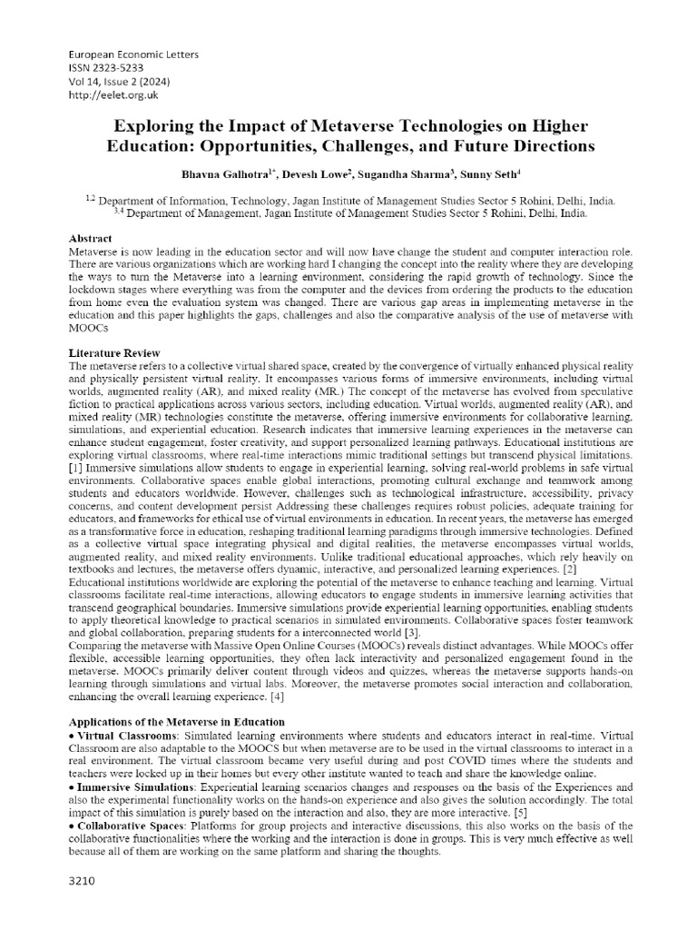 Exploring The Impact of Metaverse Technologies On Higher Education ...