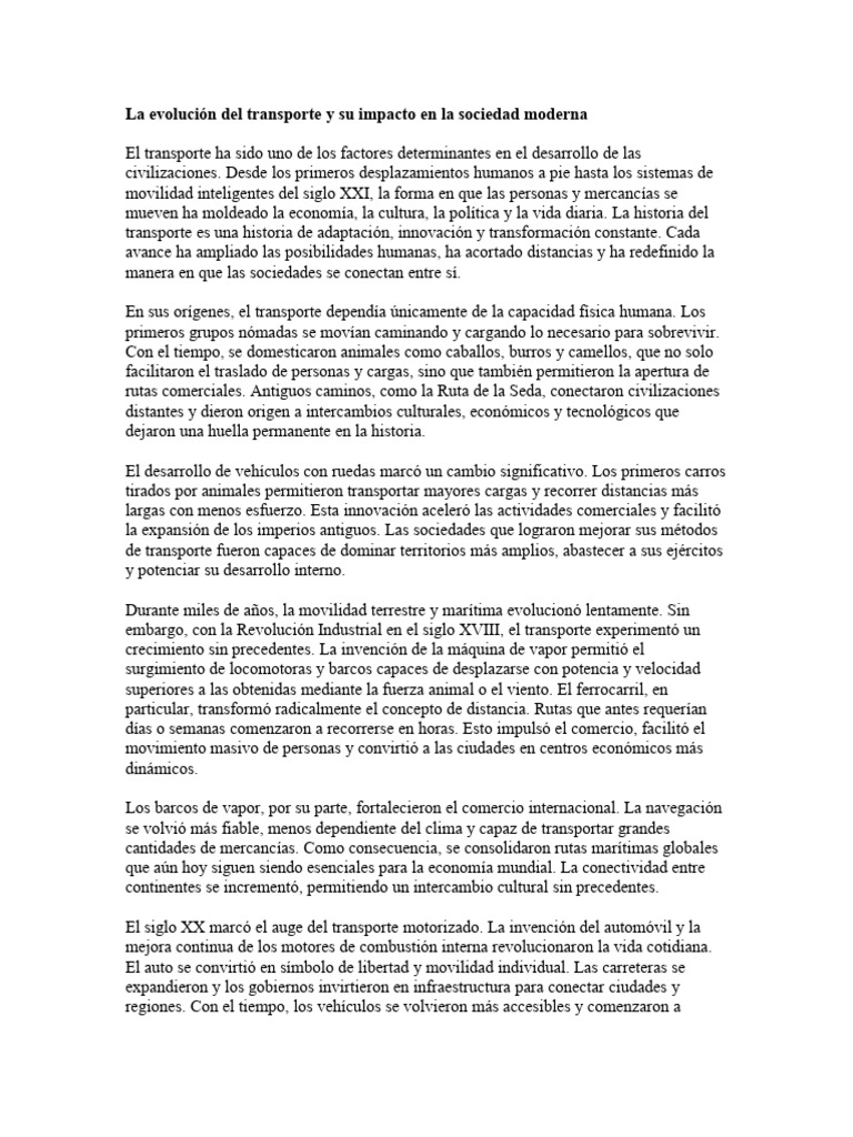 Evolución del transporte y su impacto social | PDF | Transporte | La ...