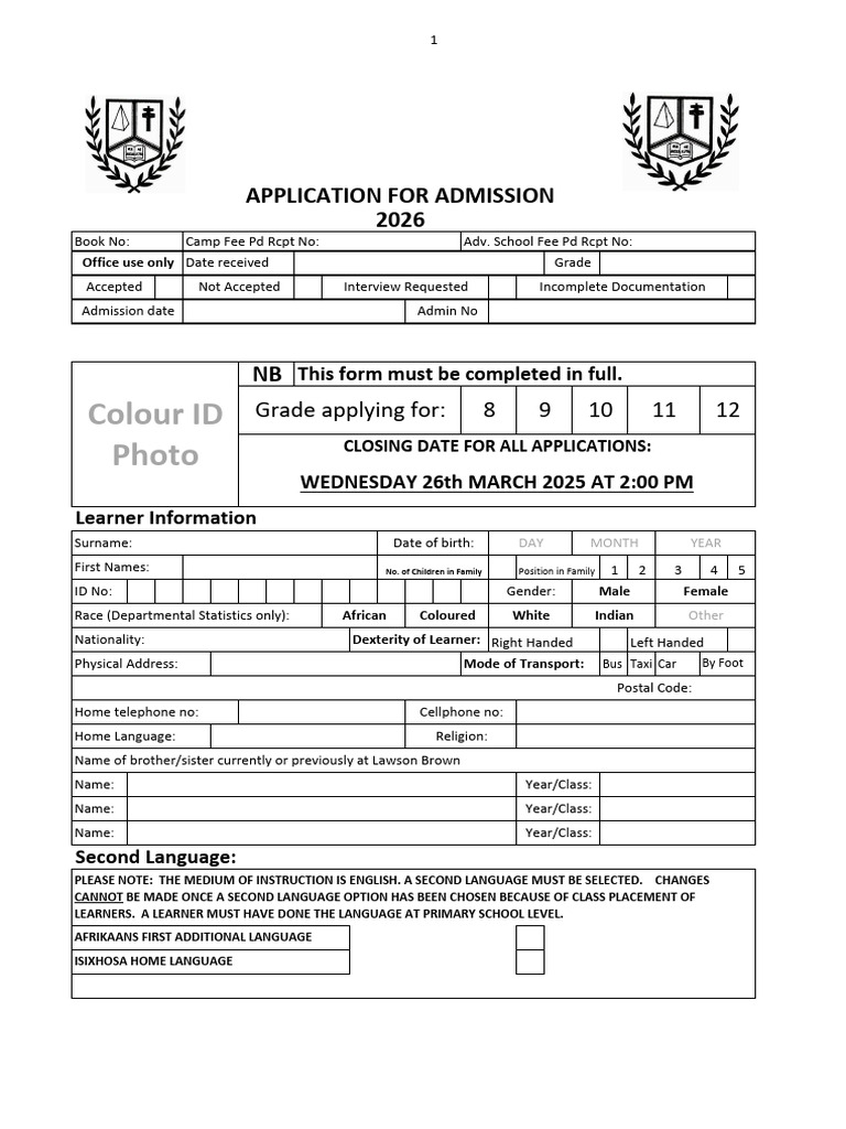 Lawson Brown High School Admission Form | PDF | Parent