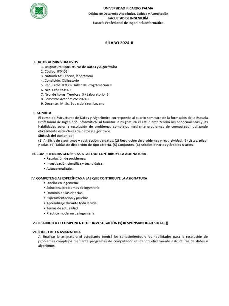 Silabo EDA URP 2024-II | PDF | Datos | Recursividad