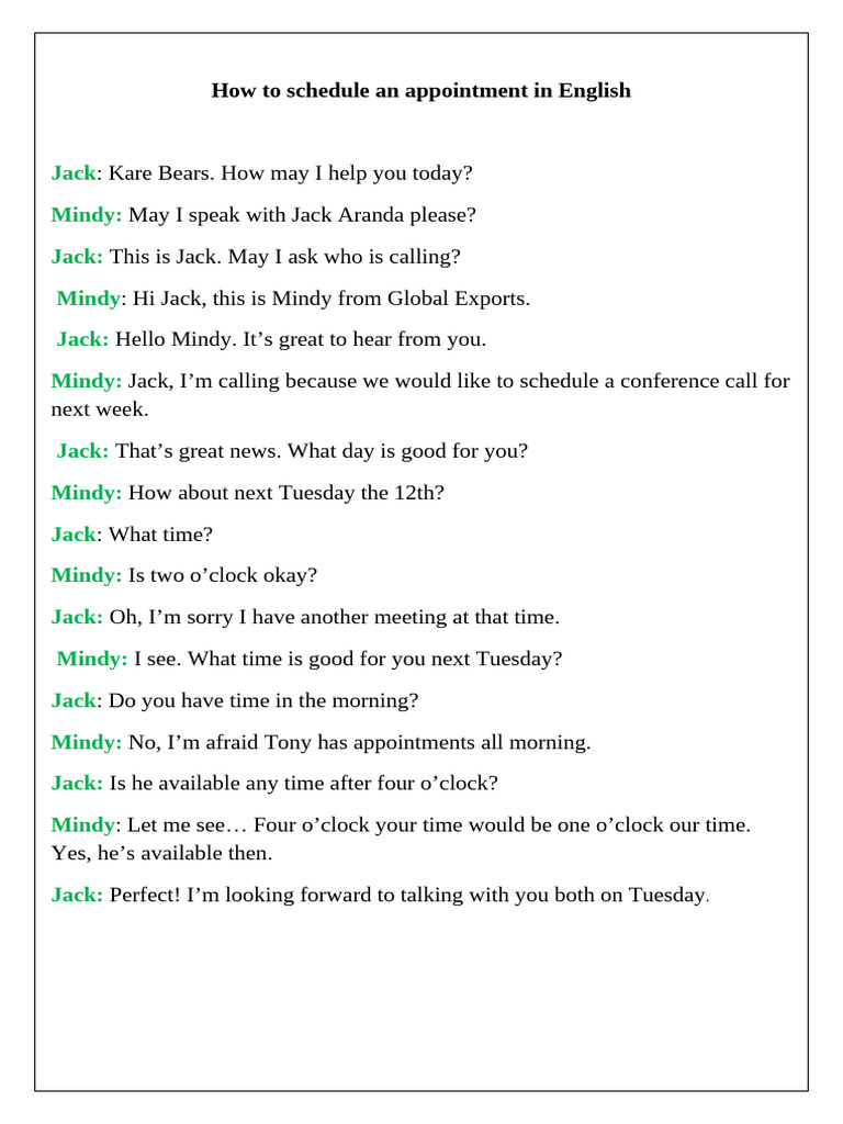 Scheduling Appointments in English | PDF