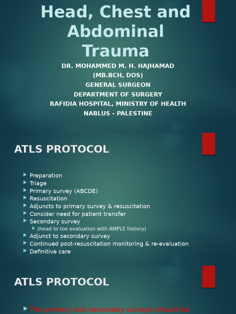Trauma Management: ATLS Protocol Guide | PDF | Major Trauma | Surgical ...