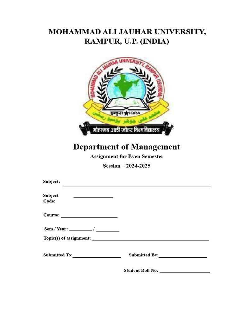 Assignment Front Pages For BBA 0 MBA | PDF