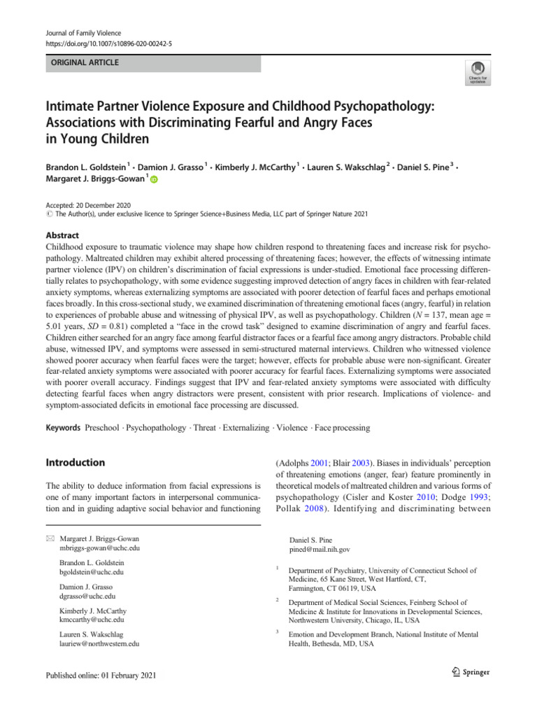 Intimate Partner Violence Exposure and Childhood Psychopathology | PDF ...
