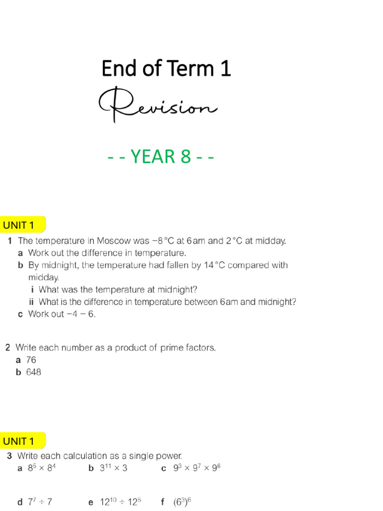 Year 8 End of Term 1 Overview | PDF