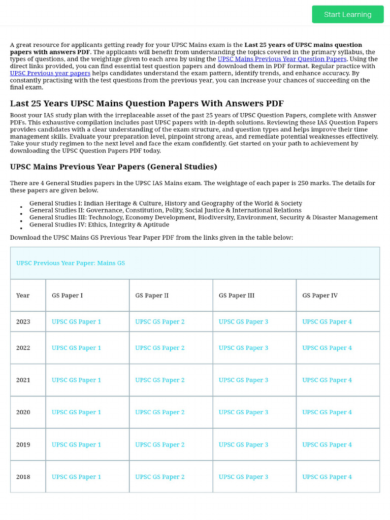 Last 25 Years UPSC Mains Question Papers - Download PDF With Answers. | PDF