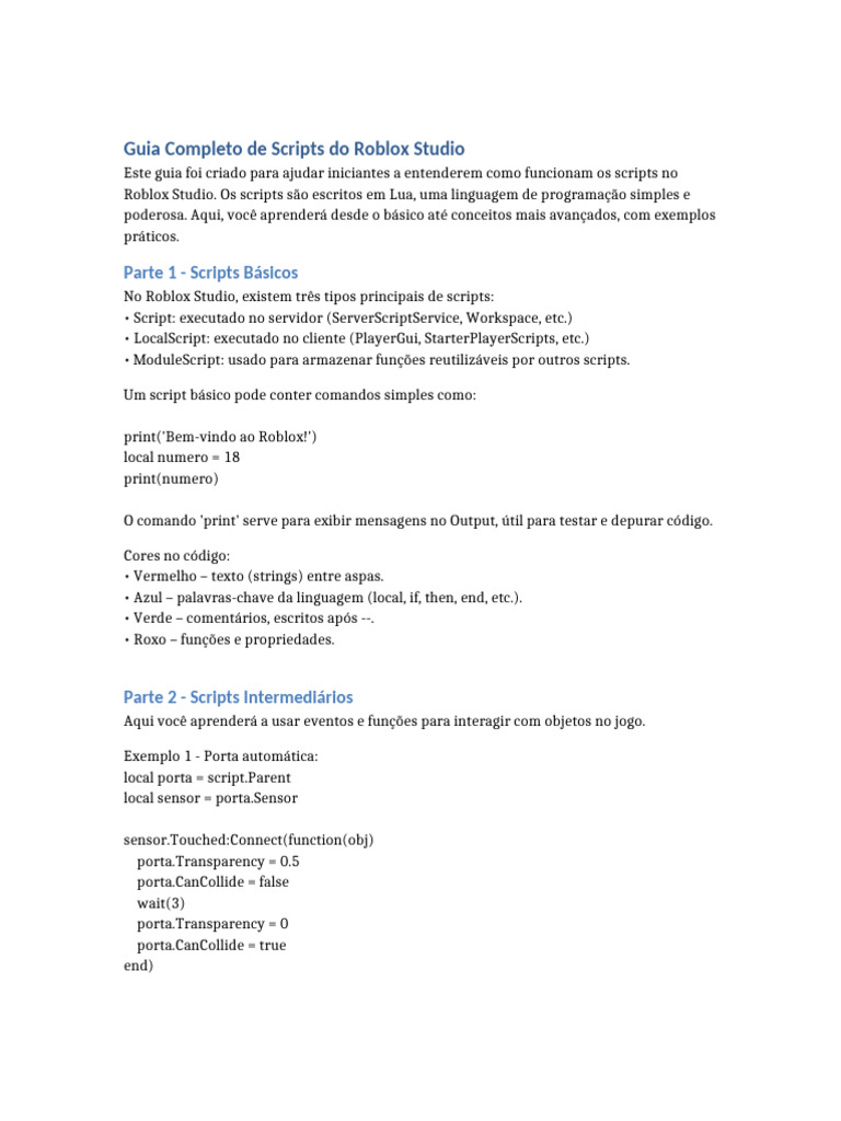 Guia de LocalScripts no Roblox Studio | PDF | Linguagem de script ...