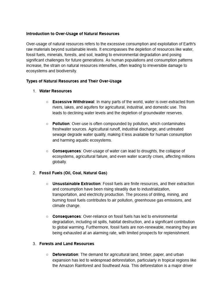 Over-Usage of Natural Resources Explained | PDF | Environmental ...