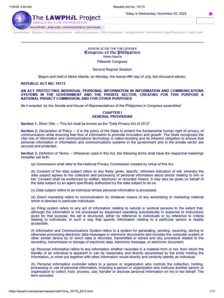 Republic Act No. 10173 | PDF | Computer Security | Security