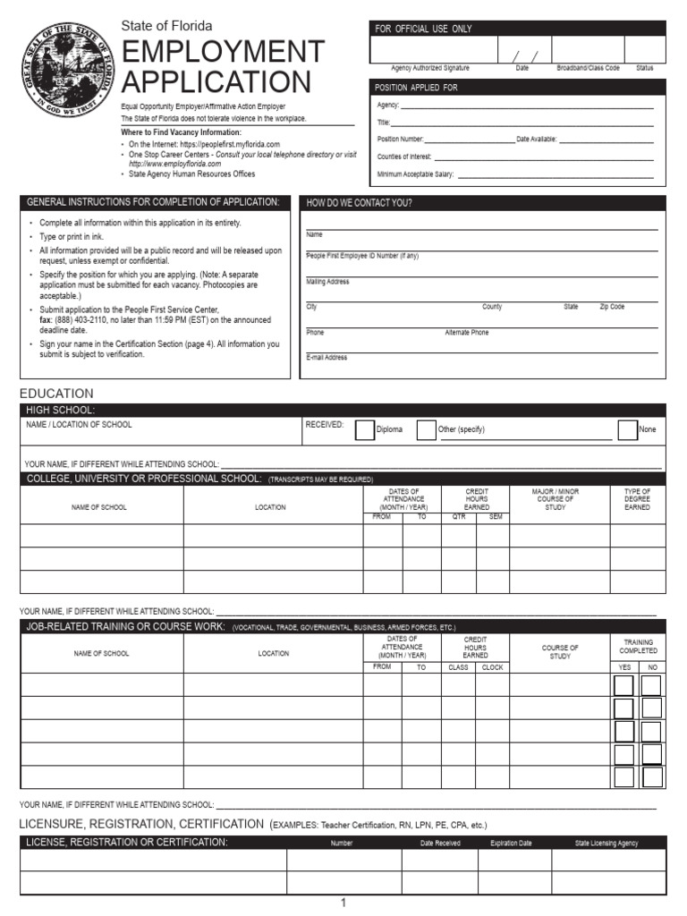 Florida Employment Application Guide | PDF | Employment | Race And ...