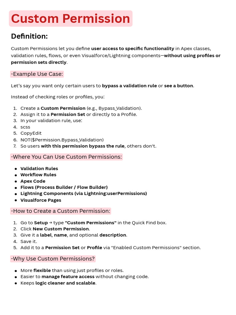 Custom Permissions in Apex and Validation | PDF