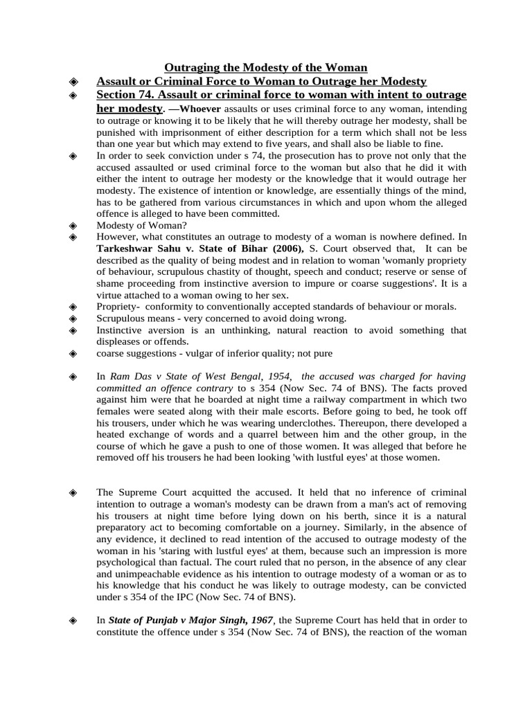 Legal Overview of Outraging Women's Modesty | PDF | Stalking | Assault