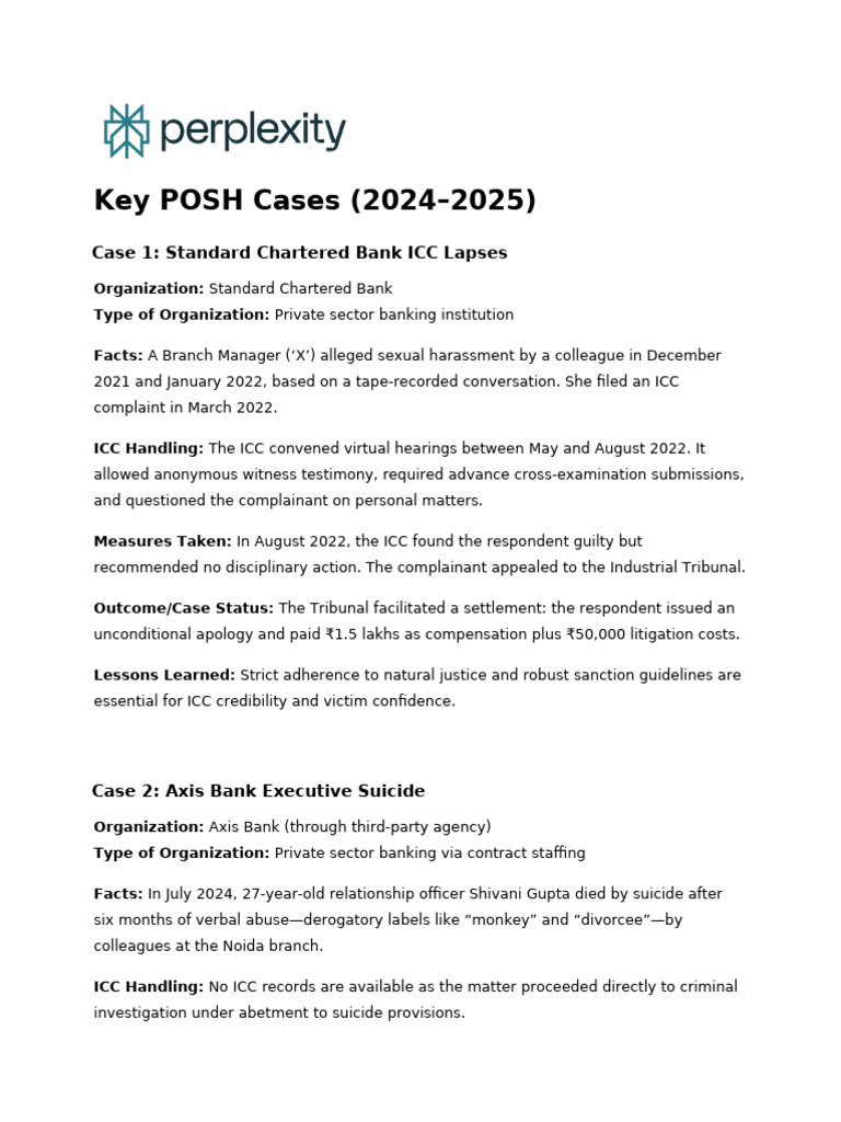 Key POSH Cases Overview (2024-2025) | PDF | International Criminal ...