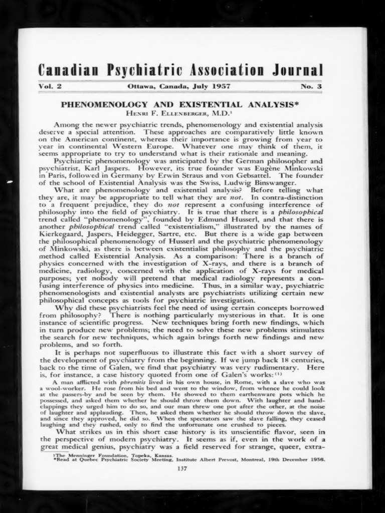 Canadian Journal of Psychiatry July 1957 PDF Phenomenology