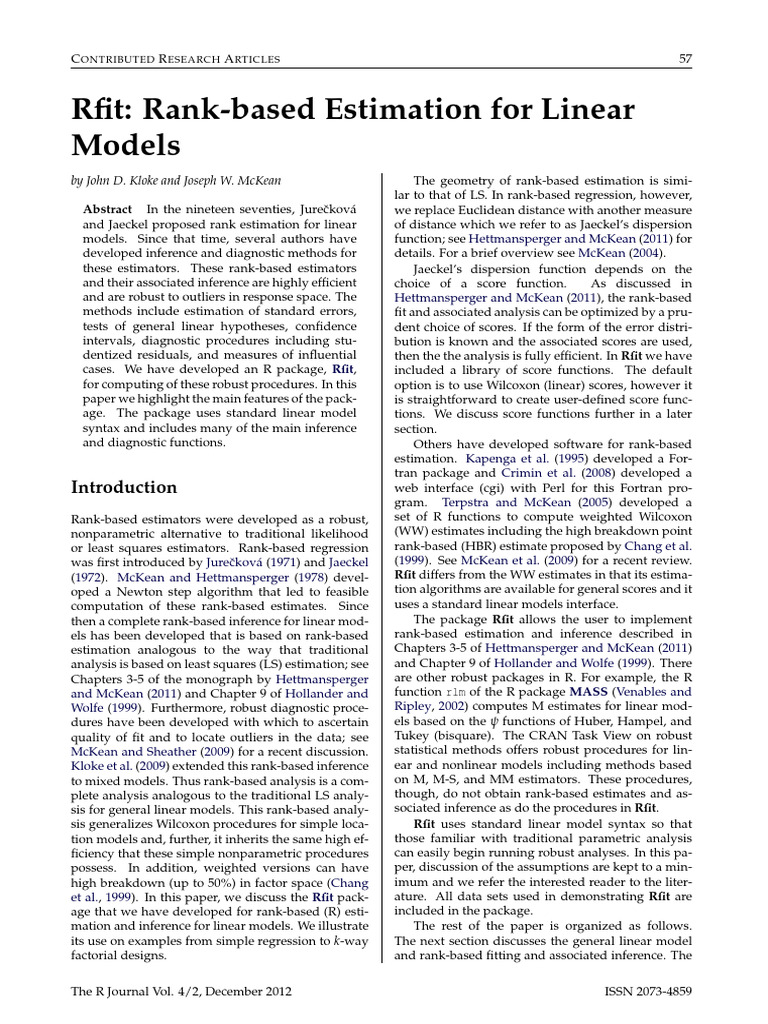 Rfit - Rank-Based Estimation For Linear Models | PDF | Linear ...