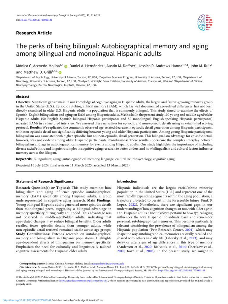 Bilingualism's Impact on Aging Memory | PDF | Multilingualism | Memory