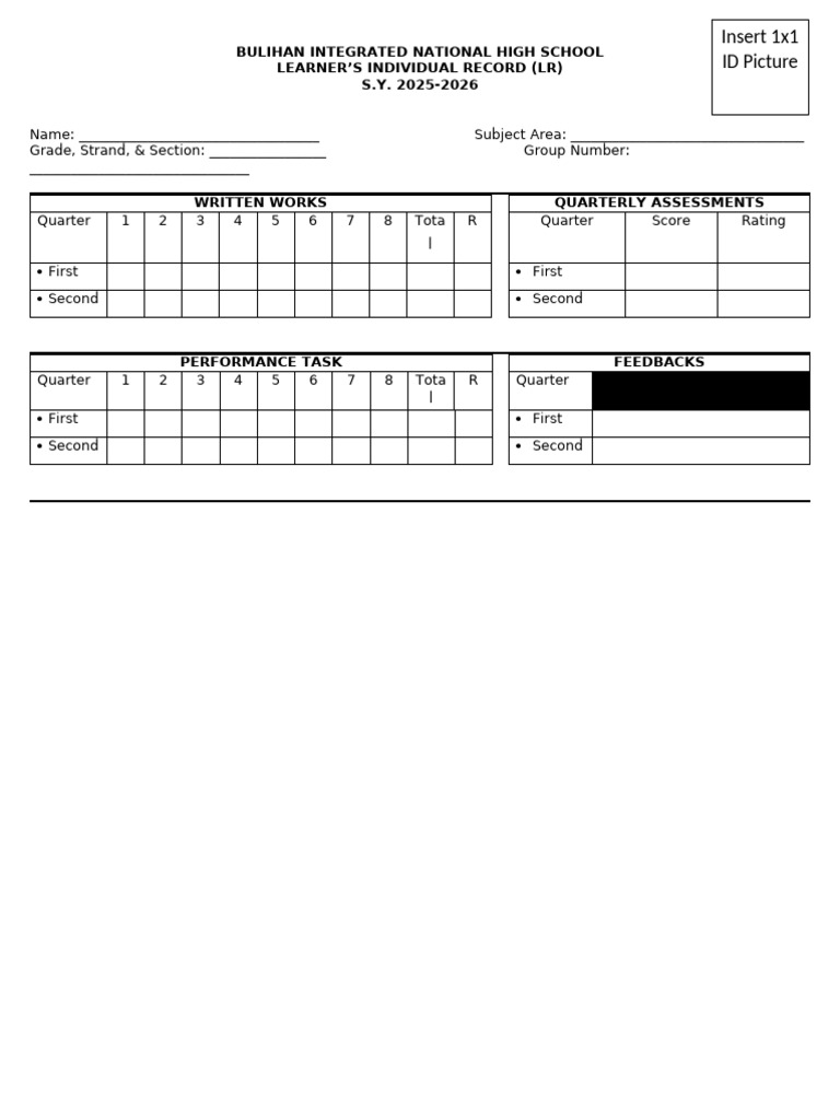 Learner's Individual Record 2025-2026 | PDF