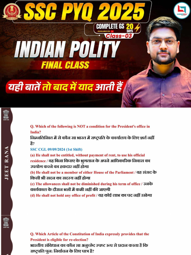 SSC CGL Polity Class-03 Jeet Rana Gs | PDF