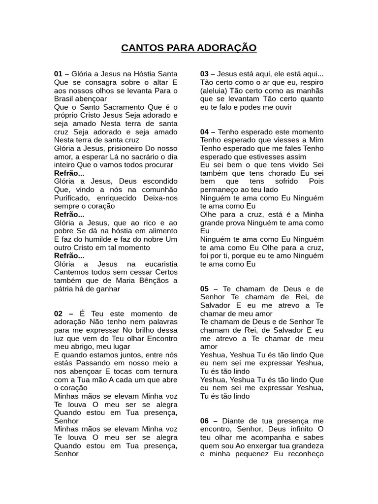 Cantos para Adoração - 1 | PDF | Eucaristia | Amor