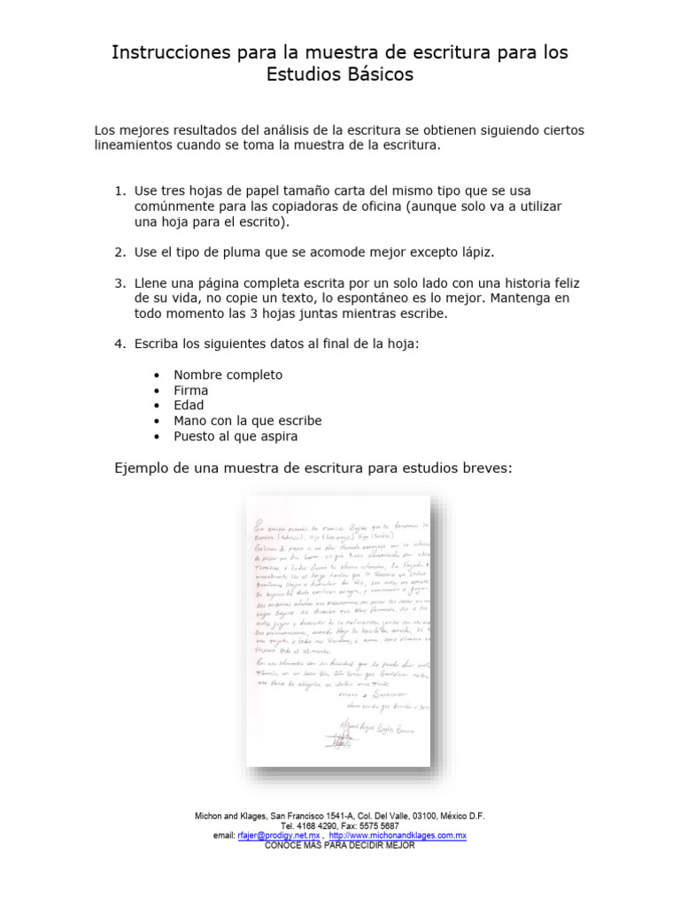 Instrucciones para Muestra de Escritura | PDF