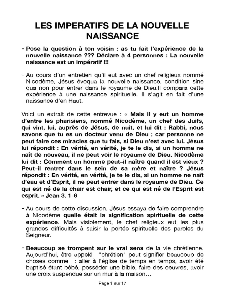 Imperatifs de la Nouvelle Naissance | PDF | Jésus | Dieu
