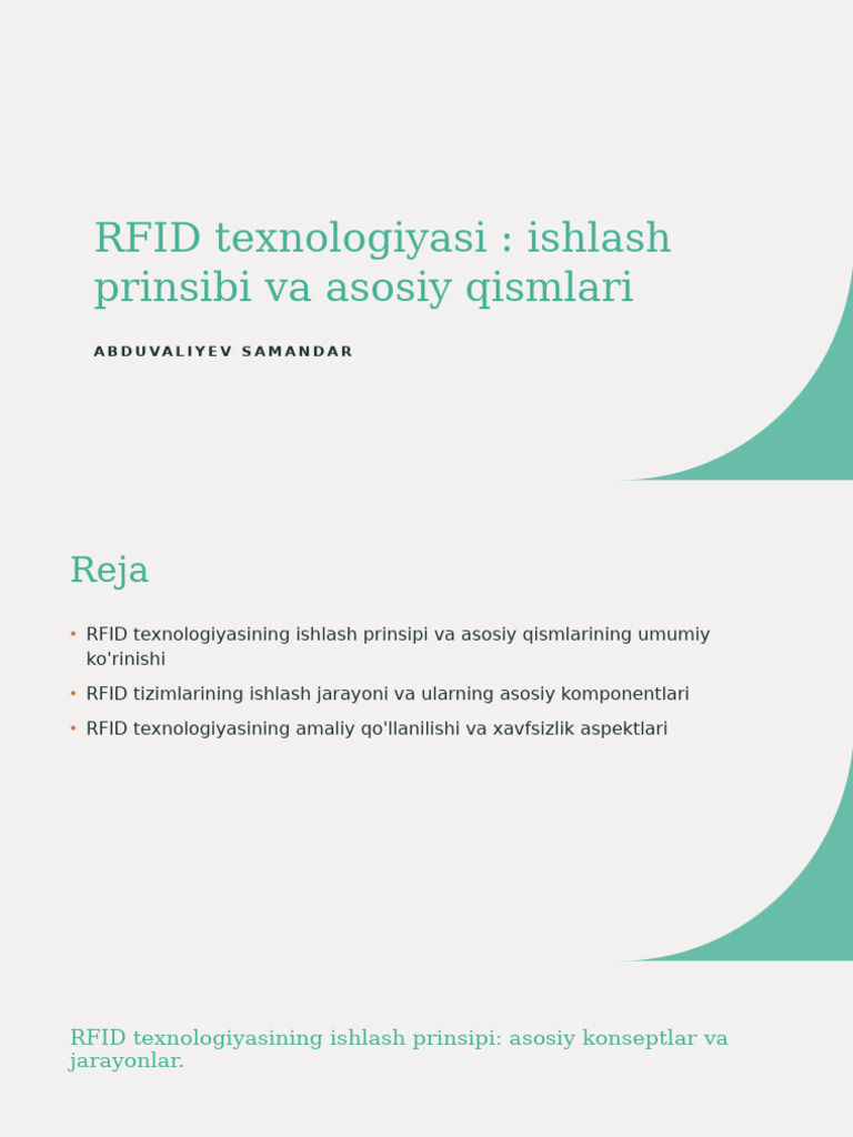 RFID Texnologiyasi Ishlash Prinsibi Va Asosiy Qismlari | PDF