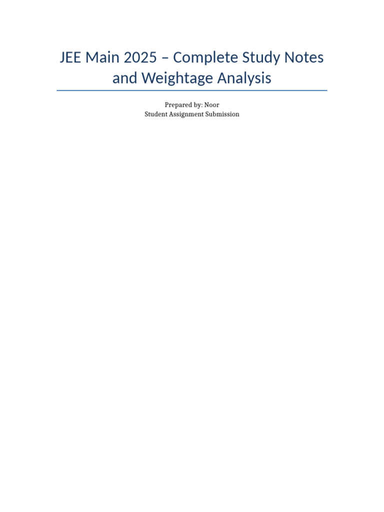 JEE Main 2025 Study Notes & Analysis | PDF | Force | Velocity