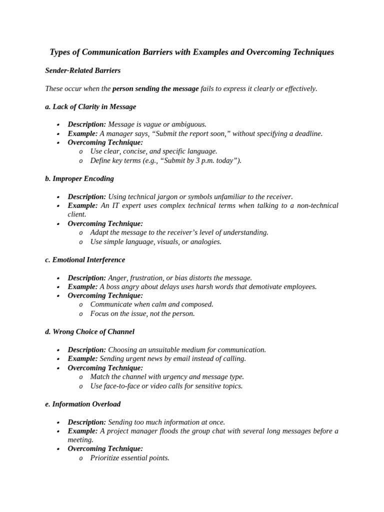 Overcoming Communication Barriers Guide | PDF | Communication ...
