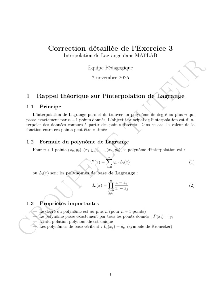 Interpolation de Lagrange avec MATLAB | PDF | Analyse numérique ...