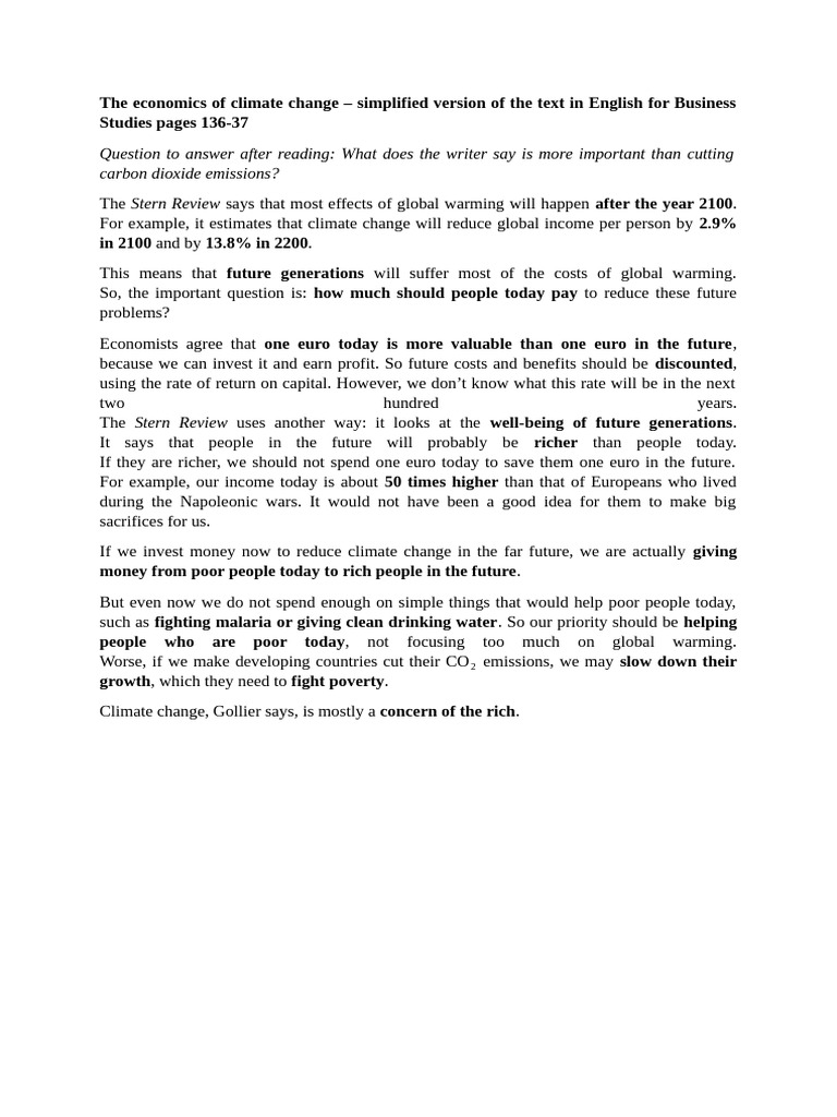 The Economics of Climate Change - Simplified Version | PDF