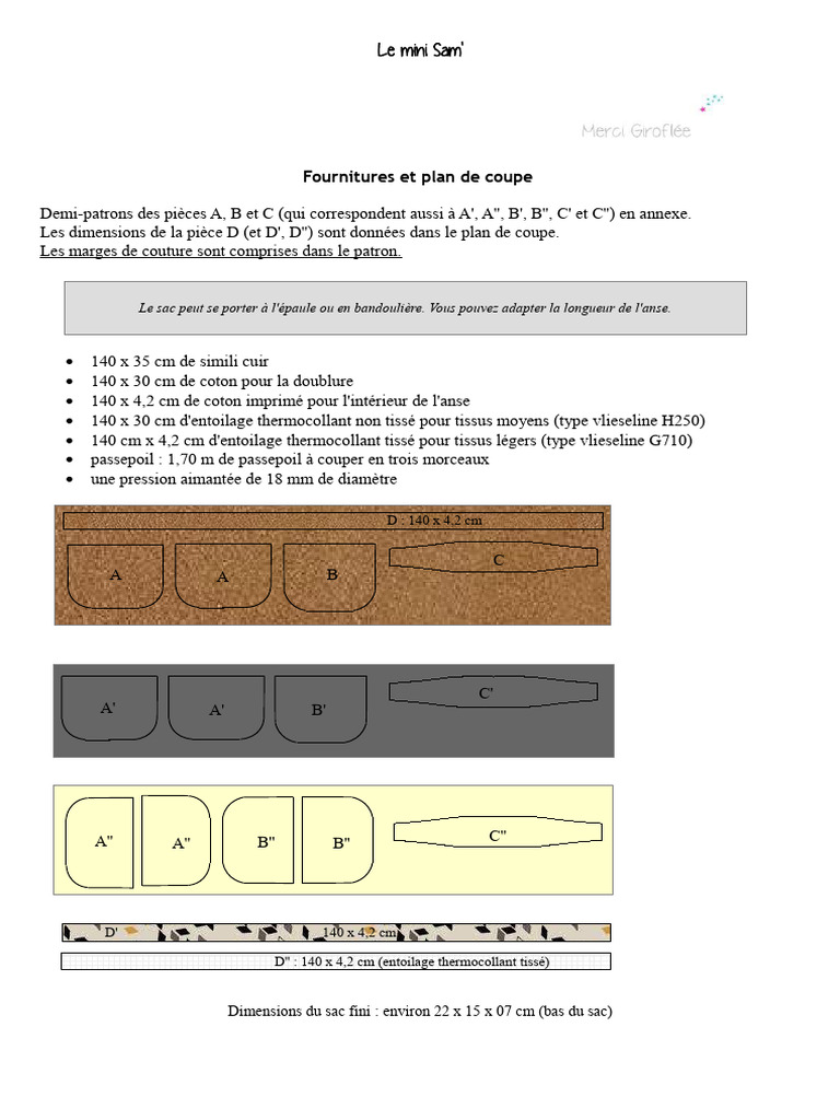 Tuto Sac Mini Sam : Patrons et Instructions | PDF