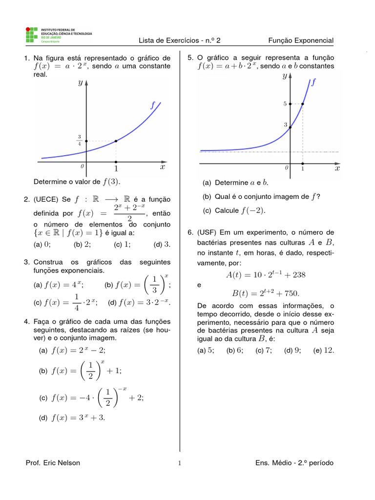 Exercícios sobre Função Exponencial | PDF | Função (Matemática ...