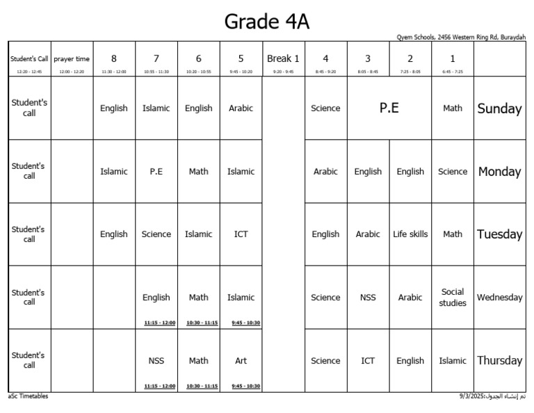 P.E Sunday: 1 2 3 4 Break 1 5 6 7 8 | PDF