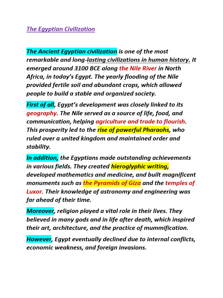Overview of Ancient Egyptian Civilization | PDF