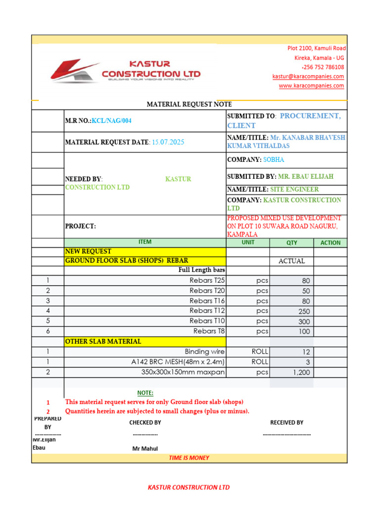 Ground Floor Slab Material Request | PDF | Composite Material ...
