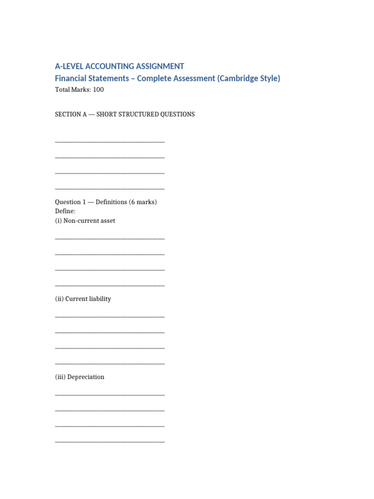 A-Level Accounting Assignment Guide | PDF | Depreciation | Equity (Finance)