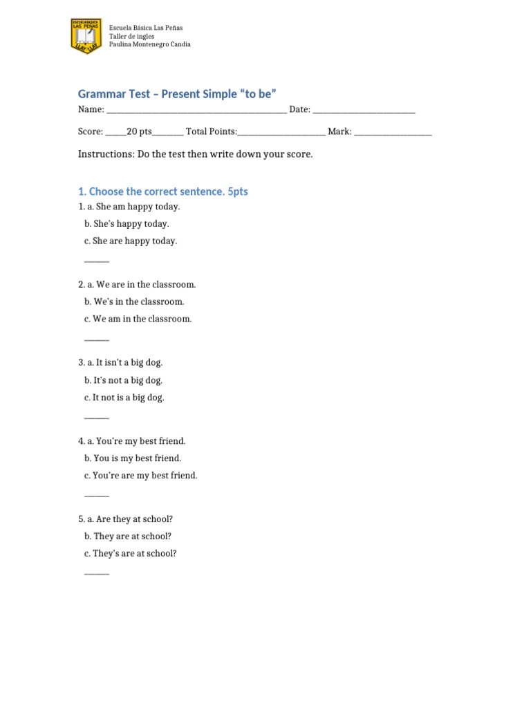 Grammar Test Present Simple | PDF